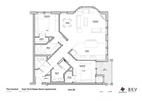 Floor plan for 2 beds, 2 baths, 1185 sqft